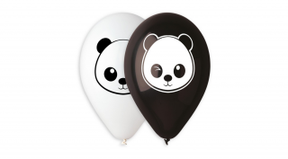 33 cm-es fekete-fehér panda mintás gumi léggömb - 10 db / csomag
