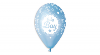 33 cm-es metál kék Baby Boy printelt gumi léggömb - 10 db / csomag