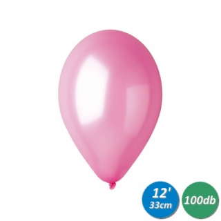 33 cm-es metál rózsaszín gumi léggömb - 100 db / csomag