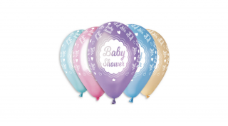 33 cm-es vegyes metál színű Baby shower printelt gumi léggömb - 10 db / csomag