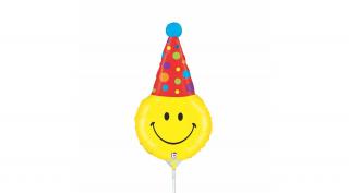 35 cm-es Smiley pöttyös csákóval fólia lufi