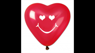 40 cm-es Smiley szív alakú, printelt gumi léggömb - 10 db / csomag