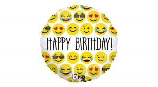 45 cm-es Emoji Happy Birthday fólia lufi