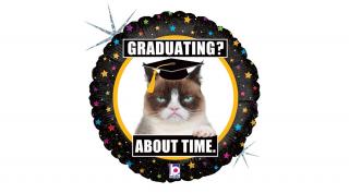 45 cm-es Grumpy cat ballagós kalapban Graduating? fólia lufi