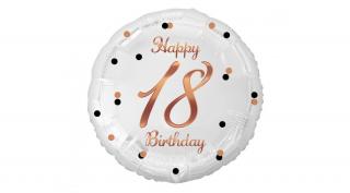 45 cm-es Happy 18 Birthday fehér rosegold elegáns fólia léggömb