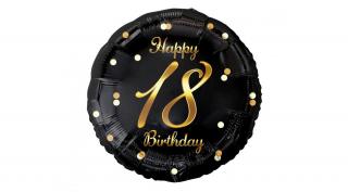 45 cm-es Happy 18 Birthday fekete arany elegáns fólia lufi