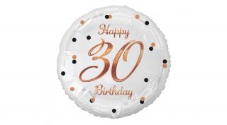 45 cm-es Happy 30 Birthday fehér rosegold elegáns fólia lufi
