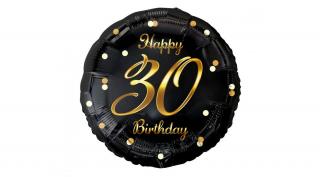 45 cm-es Happy 30 Birthday fekete arany elegáns fólia lufi