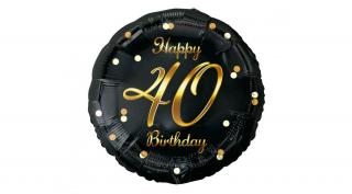45 cm-es Happy 40 Birthday fekete arany elegáns fólia léggömb
