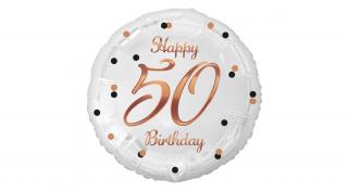 45 cm-es Happy 50 Birthday fehér rosegold elegáns fólia lufi