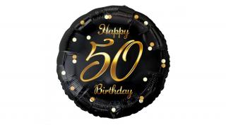 45 cm-es Happy 50 Birthday fekete arany elegáns fólia léggömb