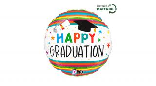 45 cm-es Happy Graduation színes csíkos fólia lufi