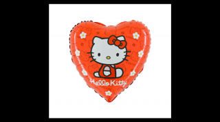 45 cm-es Hello Kitty piros, szív alakú fólia lufi