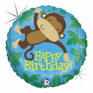 45 cm-es hologramos majmos Happy Birthday fólia lufi