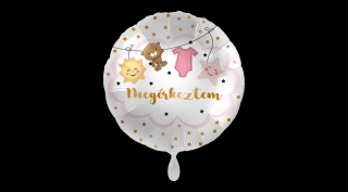 45 cm-es Megérkeztem feliratos rózsaszín fólia lufi