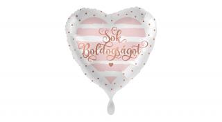 45 cm-es Sok Boldogságot feliratos rosegold szív alakú fólia lufi