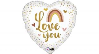 46 cm-es fehér szív Love you szívárványos-szíves fólia lufi