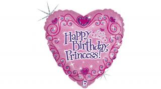 46 cm-es Happy Birthday Princess feliratos, hologrammos fólia lufi
