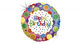 46 cm-es Happy Birthday szivárvány színű fólia lufi