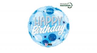 46 cm-es kék-fehér pöttyös Happy Birthday fólia lufi