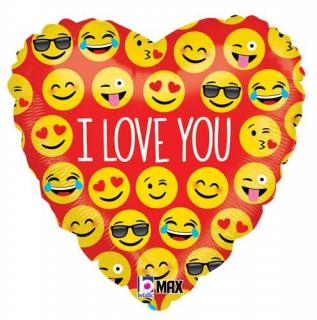 46 cm-es szív alakú Emoji love fólia lufi