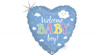 46 cm-es Welcome Baby Boy feliratos, hologrammos fólia lufi
