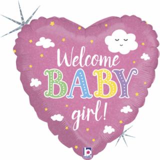 46 cm-es Welcome Baby Girl feliratos, hologrammos fólia lufi