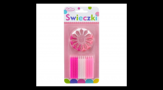 Gyertya tartóval pink-fehér színben - 6 cm, 12 db / csomag