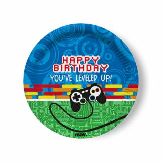 Happy Gamer Birthday tányér - 22,7 cm, 8 db / csomag