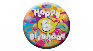 Hologramos Happy Birthday kitűző 6. születésnapra - 55 mm