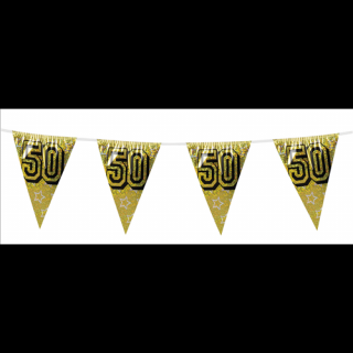 Hologramos zászló 50. születésnapra, évfordulóra - arany színű, 8 m, 16 zászlóval