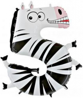 MegaShape - 5-ös szám alakú zebra fólia lufi, 100 cm