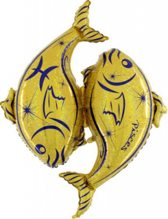MegaShape - halak csillagjegyű hologramos arany színű fólia lufi
