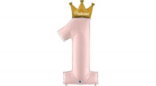 Megashape - rózsaszín 1-es Birthday Princess fólia lufi