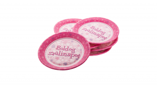 Pink Boldog Születésnapot feliratos tányér - 23 cm, 6 db / csomag