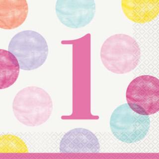 Pink pöttyös szalvéta 1. születésnapra, 16 db