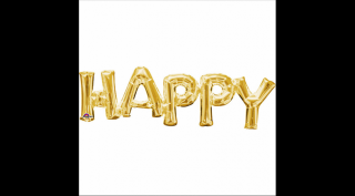 SuperShape - 76 cm x 48 cm-es arany színű Happy betű fólia lufi