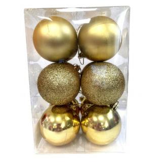 Arany karácsonyfa gömbdísz dobozban, 6 cm, 12 db