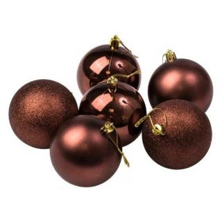 Barna karácsonyfa gömbdísz, 8 cm, 6 db