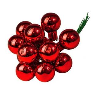 Fényes piros gömbök, drótos, 12 db