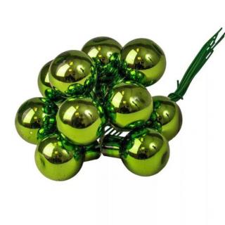 Fényes zöld gömbök, drótos, 12 db