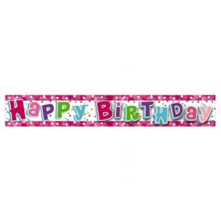 Happy Birthday felirat, pink, fólia, 180 cm
