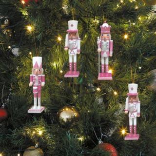 Karácsonyfadísz diótörő,Pink-Fehér,13 cm,4 féle.