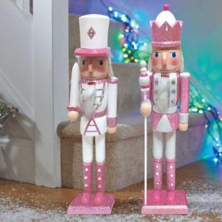 Karácsonyi Diótörő figura pink - fehér, 70 cm, 2 féle
