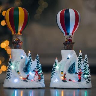 Karácsonyi falu hőlégballon világító dekoráció, 35 cm, 2 féle