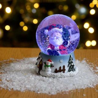 Karácsonyi Frosty Hógömb világítással, 11 cm, mikulás
