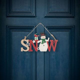 Karácsonyi hóember ajtódísz, dekor fából, akasztóval, 17 cm