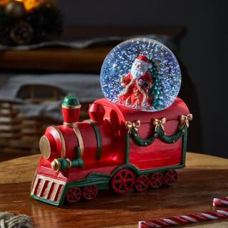 Karácsonyi Hógömb mozdony világítással, 15 cm