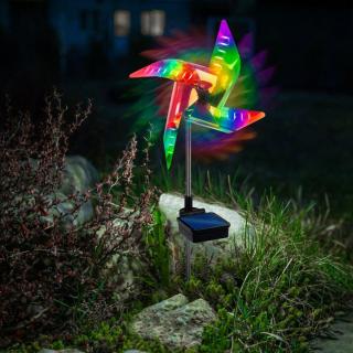 Kültéri napelemes LED -es leszúrható szélforgó világítás, színes, 69 cm