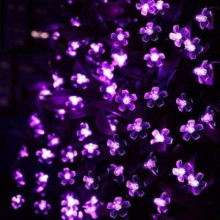 Napelemes kültéri, cseresznyevirág LED fényfüzér, lila, 5 m